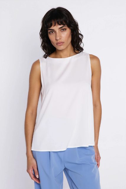 Nife viscose mouwloze trapezeblouse – ecru