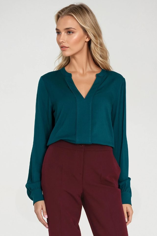 Nife blouse met brede halsbies – emerald