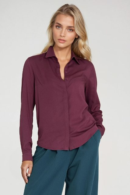 Nife blouse met verdekte knoopsluiting – pruim
