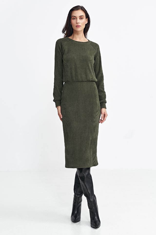 Geribde jurk – groen