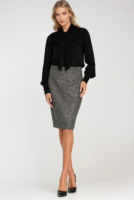 Nife polyester rok met rits – zwart