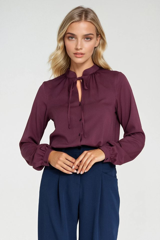 Nife blouse met strik bij de hals – pruim