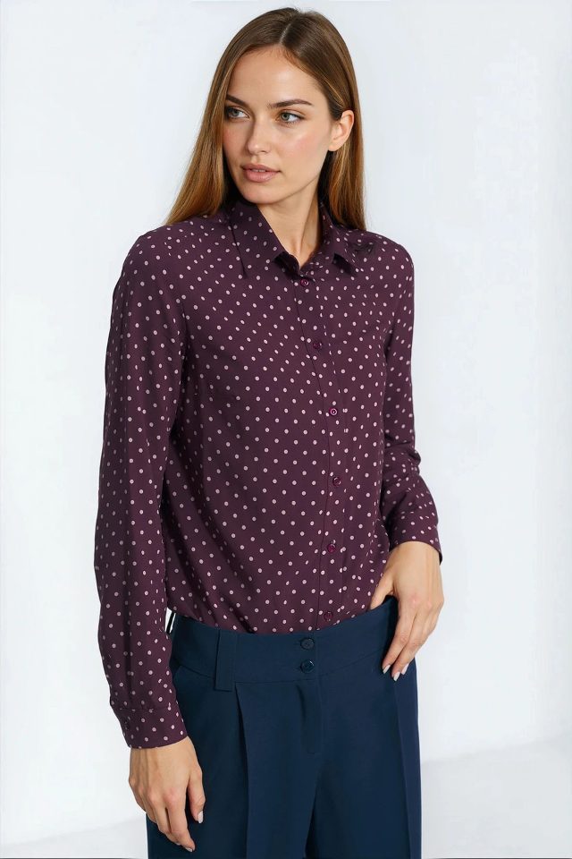Nife viscose blouse met stippen – claret