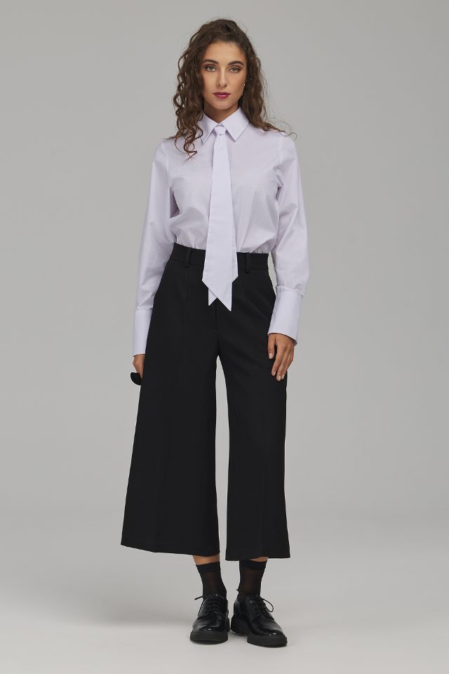 Verkorte wide-leg broek – zwart