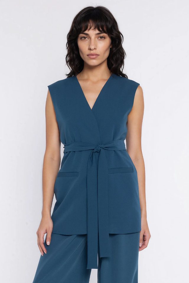 Jas met strik – azuurblauw