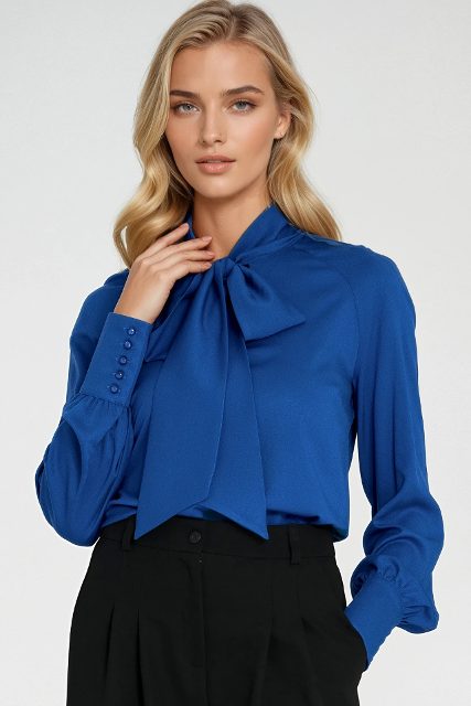 Nife blouse met strik – blauw