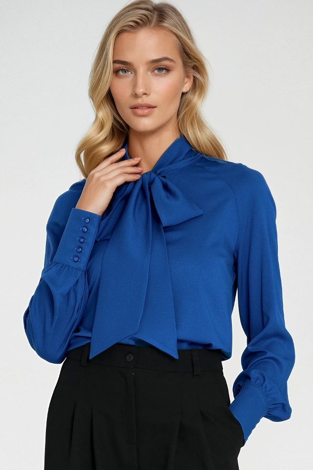 Nife blouse met strik – blauw