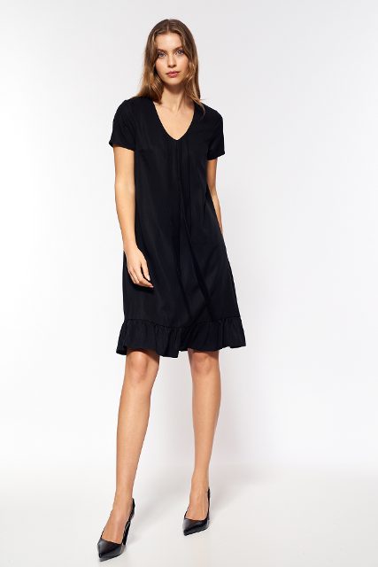 Nife viscose jurk met strik – zwart