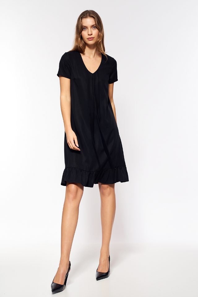 Nife viscose jurk met strik – zwart
