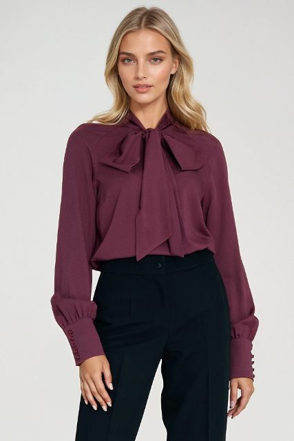 Nife viscoze blouse met sash – pruim