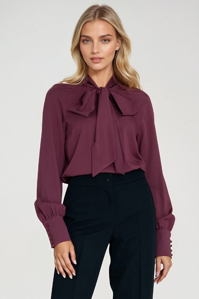 Nife viscoze blouse met sash – pruim