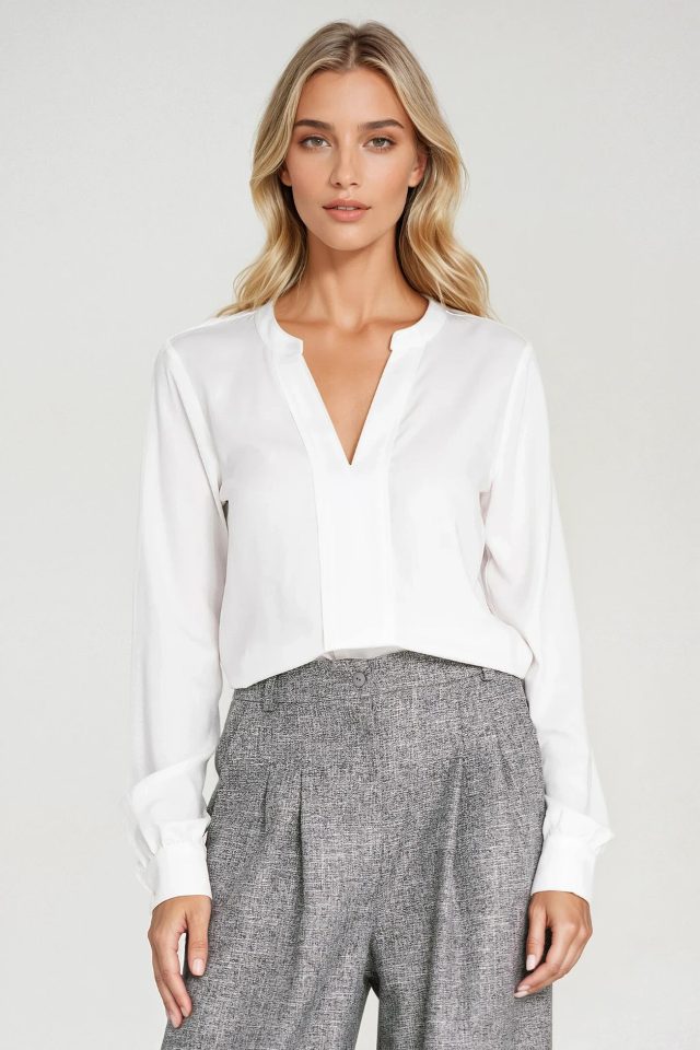 Nife viscose blouse met brede halsbies – ecru