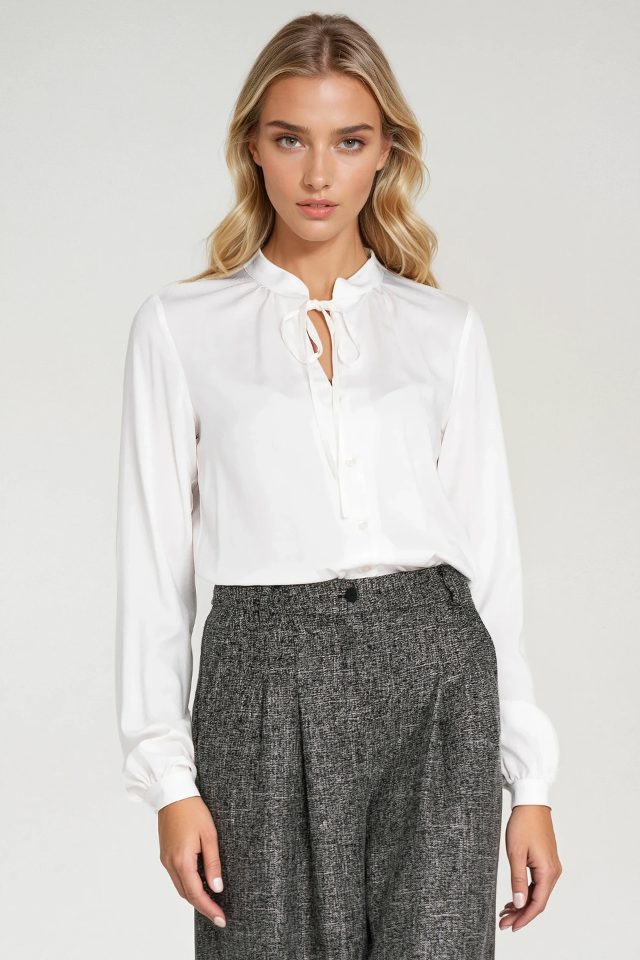 Nife blouse met strik bij de hals – ecru