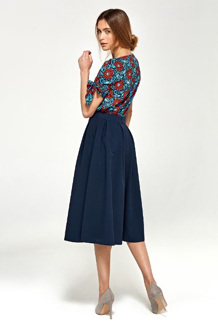 Nife midigeplooide rok – marineblauw