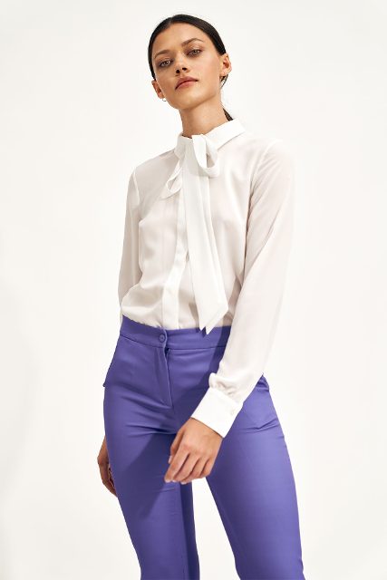 Nife polyester blouse met strik – ecru