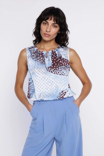 Nife blouse met sierhals met print – leafs