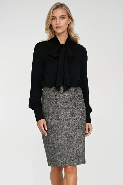 Nife blouse met strik – zwart