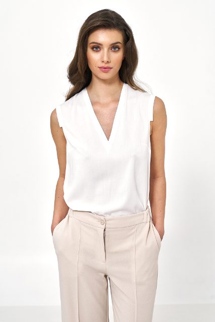 Nife viscose mouwloze blouse – ecru