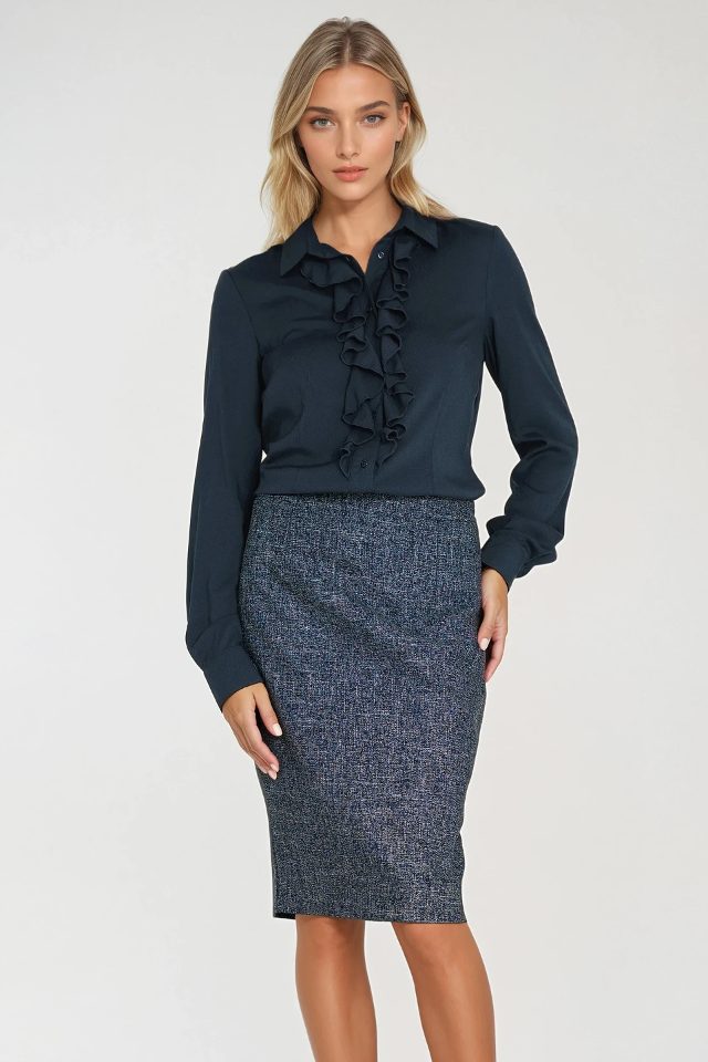 Nife viscose blouse met ruches – marineblauw