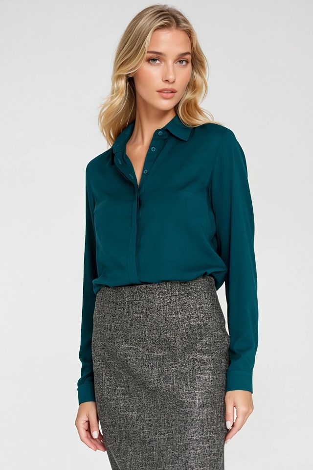 Nife blouse met verdekte knoopsluiting – emerald