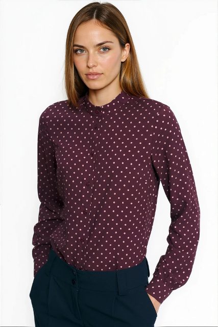 Nife bourgondische blouse met stippen – claret