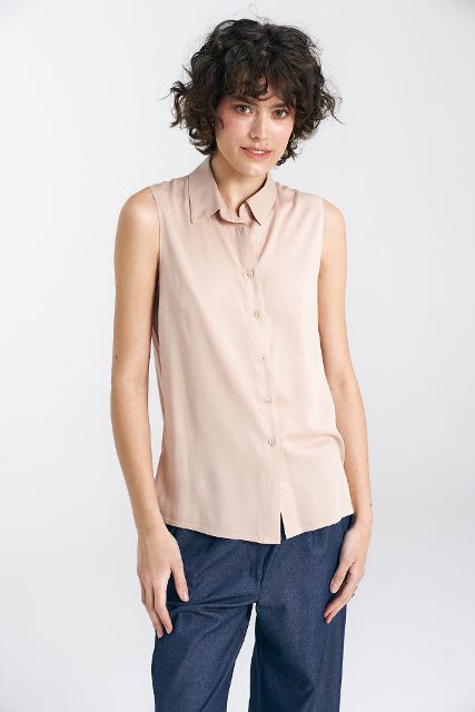 Nife mouwloze blouse met kraag – beige